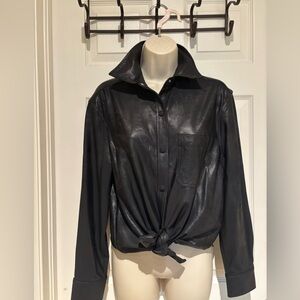 Gianni Bini Black Faux Leather Button-Up Shirt